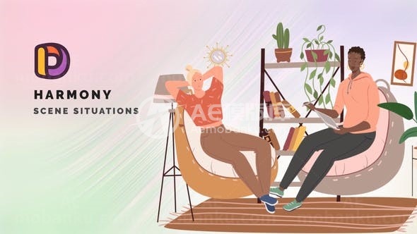 卡通风格和谐生活场景演绎AE模板