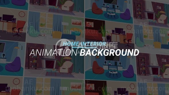 卡通风格家庭内部场景展示AE模板