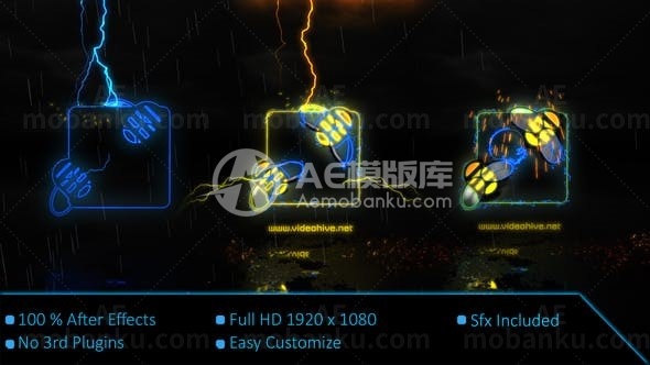 雷击霓虹灯标志演绎AE模板