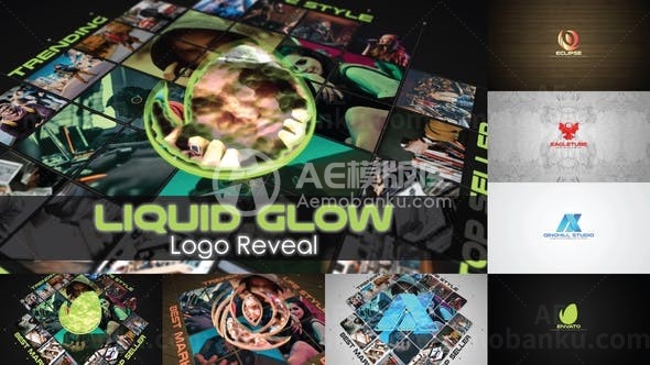 液体发光标志动态演绎AE模板