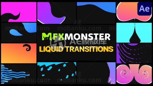 液体转场过渡图片展示AE模板