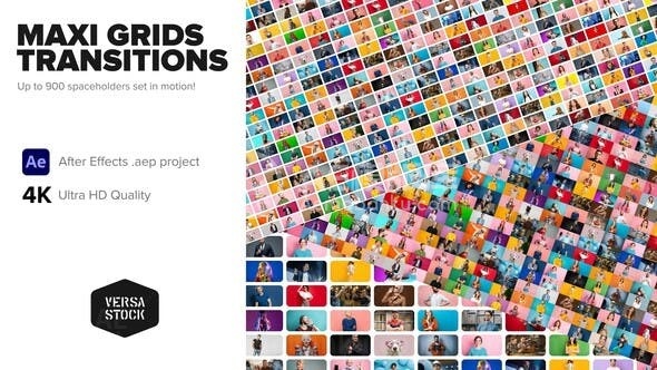 网格转场过渡图片展示AE模板