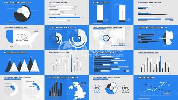 条形信息图表动态演绎AE模板