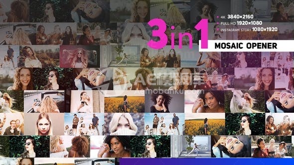 马赛克图片视频展示AE模板