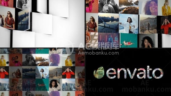 马赛克翻转图片视频展示AE模板