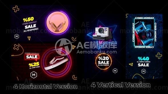 霓虹灯动态图标演绎AE模板