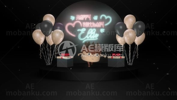 霓虹效果生日祝福AE模板