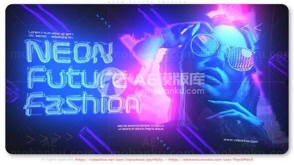 霓虹效果未来时尚感标题展示AE模板