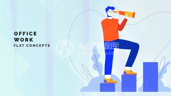 卡通风格办公室工作MG动画AE模板