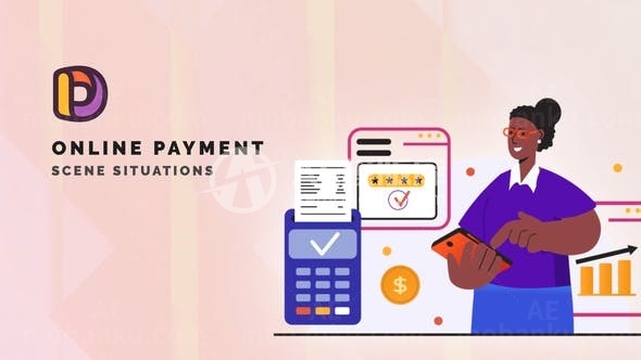 卡通风格在线支付场景MG动画AE模板