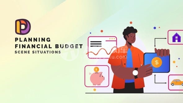 卡通风格财务工作场景MG动画AE模板