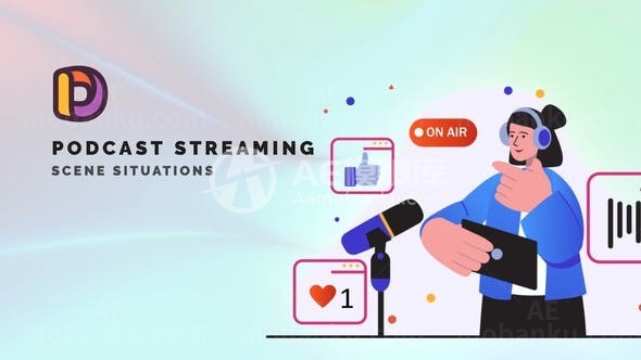 卡通风格播客场景MG动画AE模板