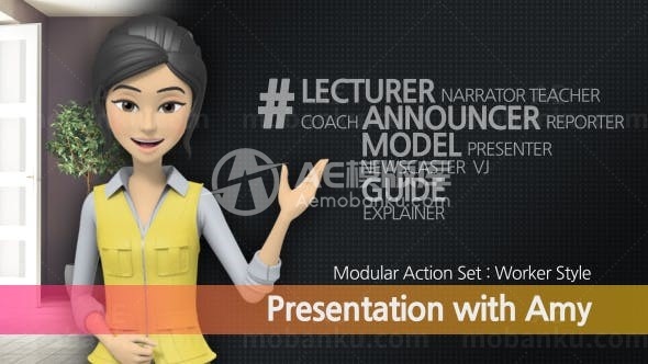 三维动画工人风格演讲AE模板