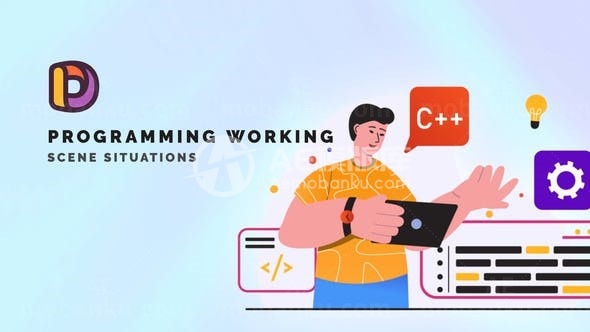 卡通风格编程工作场景MG动画AE模板