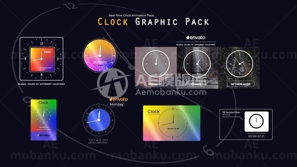 实时时钟动画包AE模板