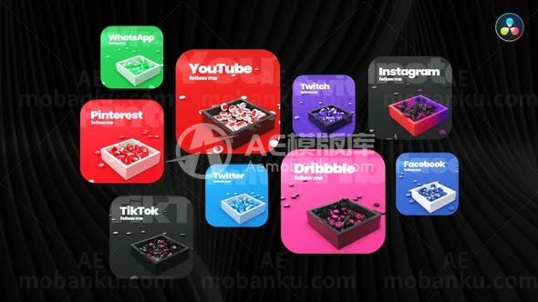 社交媒体图标动态展示AE模板