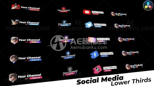 社交媒体下三分之一多标题演绎AE模板