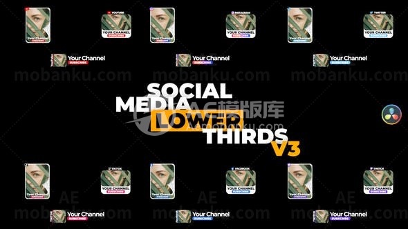 多组社交媒体下三分之一演绎AE模板