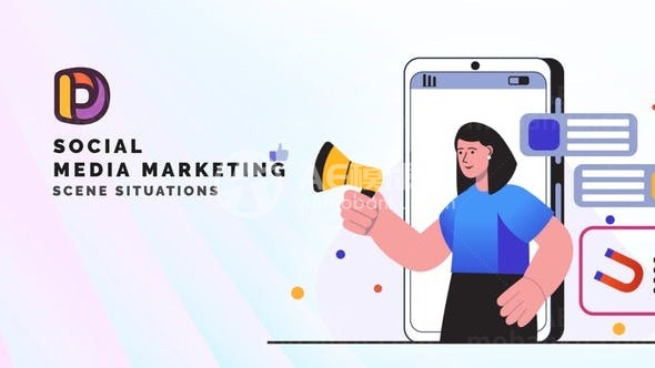 社交媒体营销场景情境MG动画AE模板