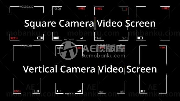 方形和垂直视频录制屏幕展示AE模板