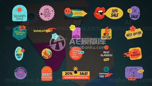 多组贴纸销售标题动态演绎AE模板