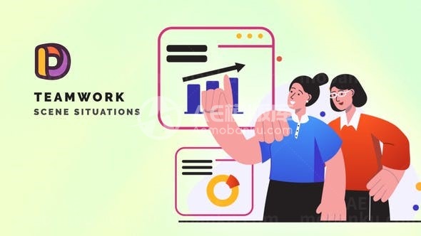 团队合作场景情境MG动画AE模板