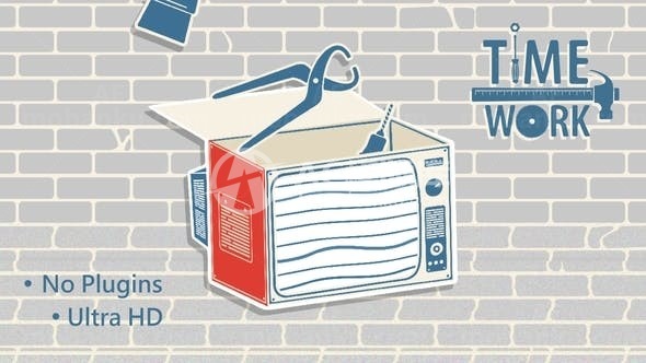 卡通风格时间工作标志演绎AE模板