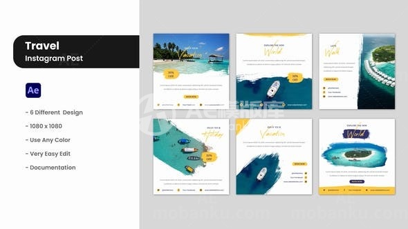 旅行图片视频多屏展示AE模板