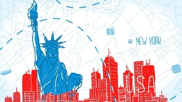 卡通风格旅游标志展示AE模板