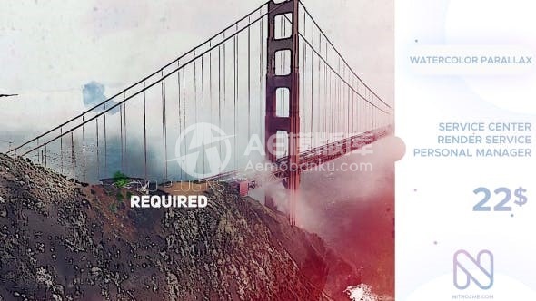 水彩视差图片视频展示AE模板