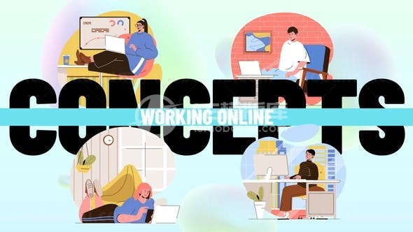 在线工作场景情况MG动画AE模板