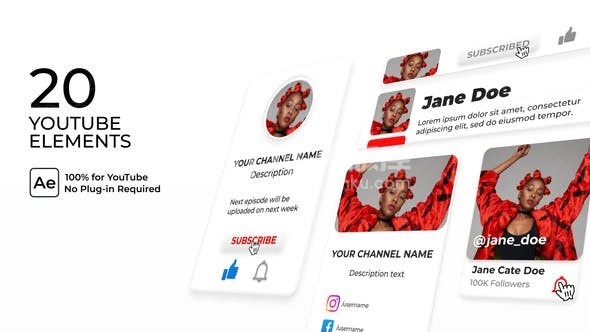 YouTube元素动态演绎AE模板