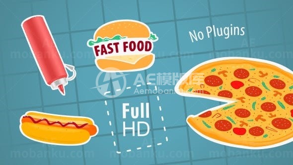 卡通风格快餐食品演绎AE模板