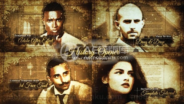 3D历史照片火焰切换动态展示AE模板