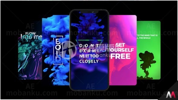 手机流体背景多屏展示AE模板