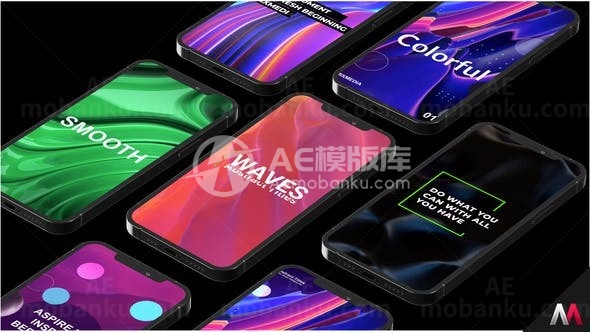 波浪背景手机屏幕标题演绎AE模板