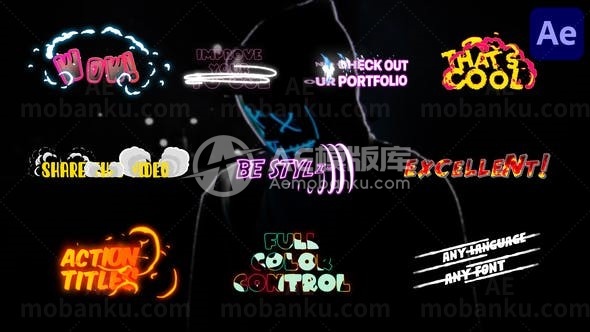 多组动作标题动态演绎AE模板