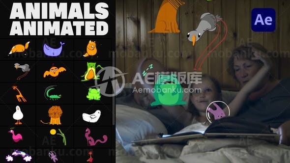 动物动画贴纸生动演绎AE模板