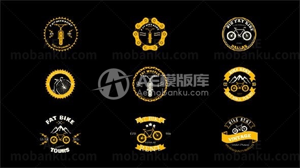 动画自行车租赁标签和徽章演绎AE模板