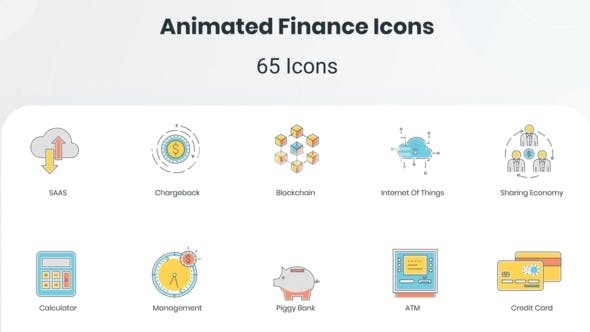 动画金融图标集动态演绎AE模板