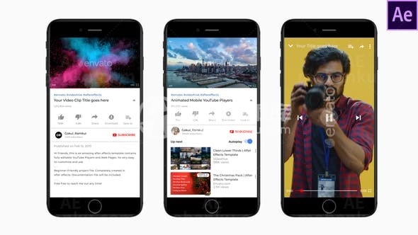 社交媒体手机界面展示AE模板