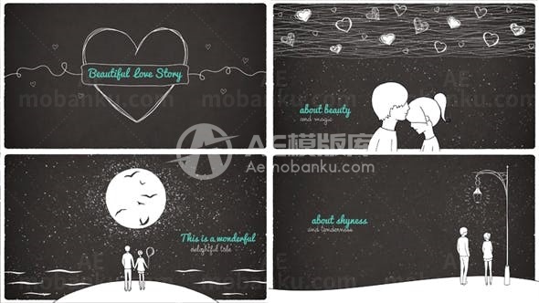 卡通风格美丽的爱情故事演绎AE模板