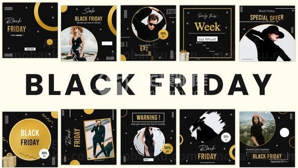 黑色星期五社交媒体帖子多屏展示AE模板