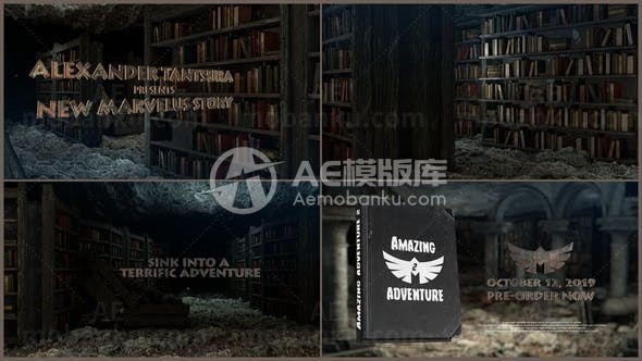 图书馆里的书展示AE模板