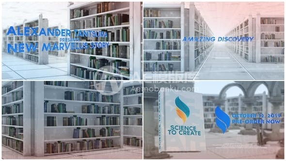 图书馆里的书展示AE模板