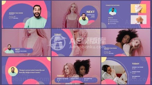 卡通风格广播包排版展示AE模板