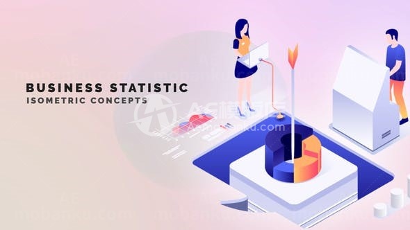 商业统计等距概念动画AE模板