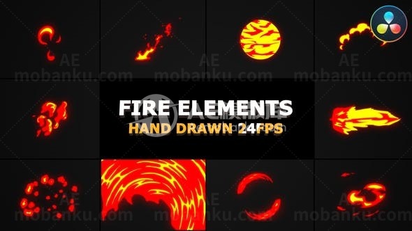 卡通火元素集合演绎AE模板