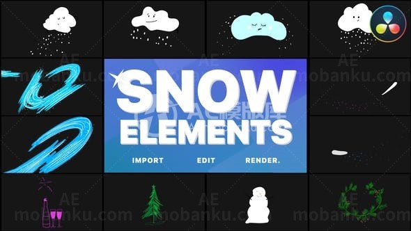 卡通雪云动态演绎AE模板