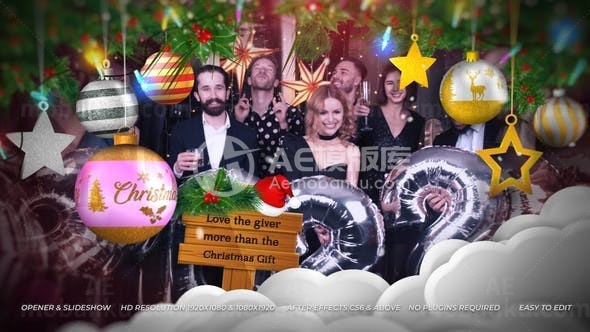 圣诞球幻灯片开场展示AE模板